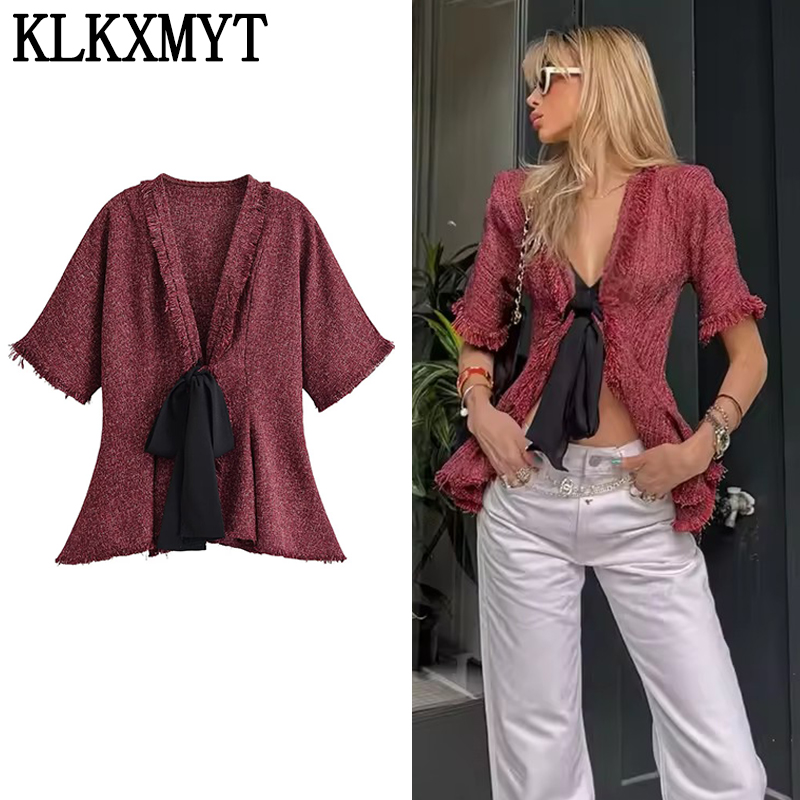 Tassel Fringe Trim - KLKXMYT Elegant Lace Up Women's Shirt