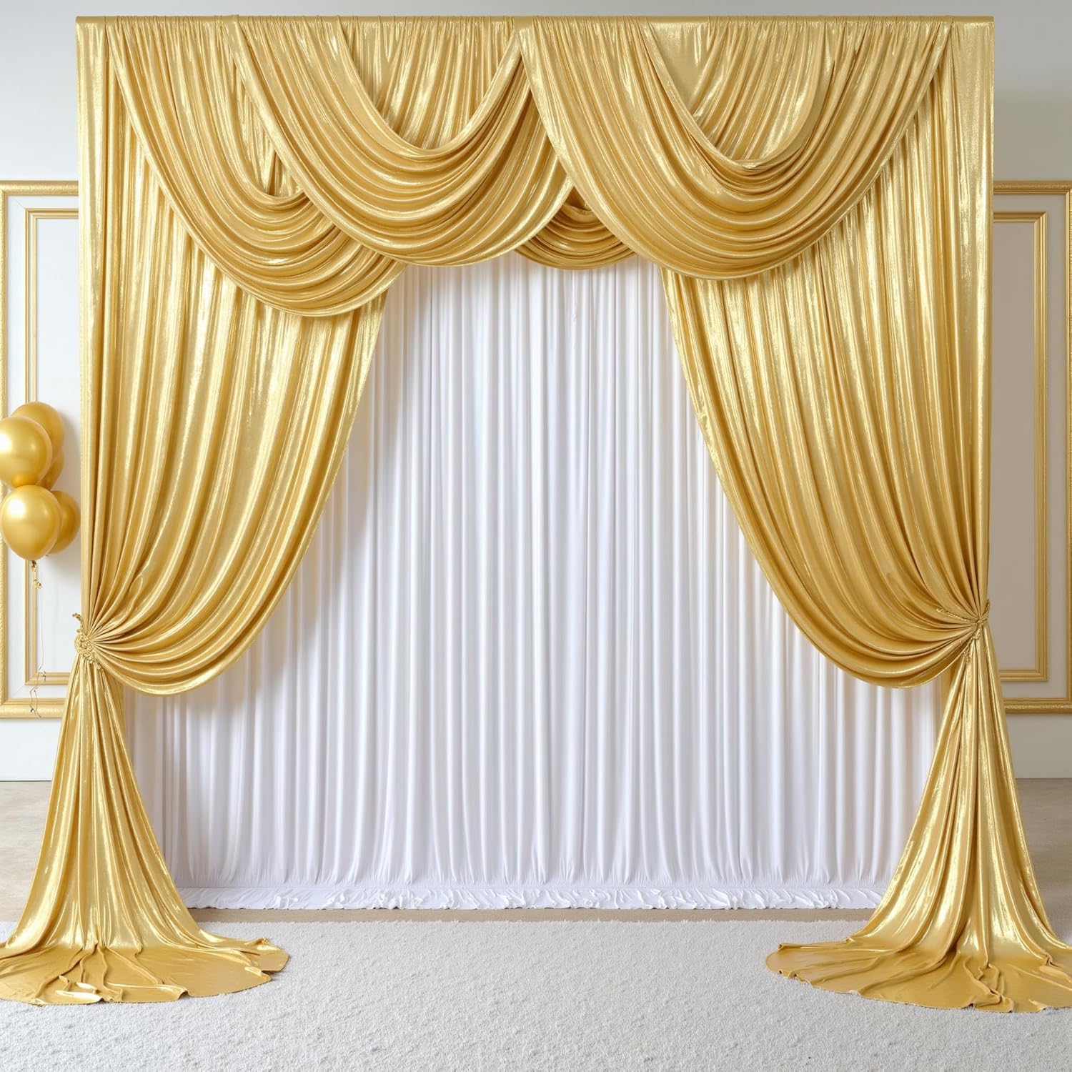 Sequin Fabric Panel - 2.3x7FT Wrinkle Free Glitter 1panel Gold