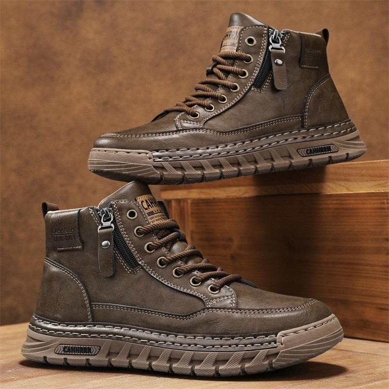 Men Leather High Top Ankle Boo - Guipure Lace Panel 评论和价格