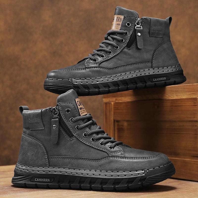 Men Leather High Top Ankle Boo - Guipure Lace Panel 评论和价格
