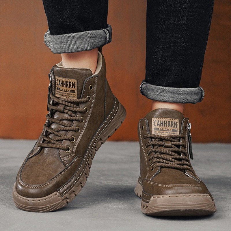Men Leather High Top Ankle Boo - Guipure Lace Panel 评论和价格