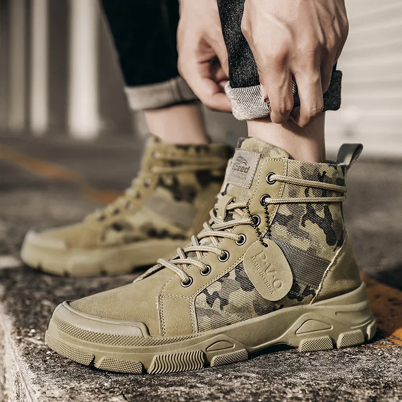 High-Top Boots for Men Autumn  - Guipure Lace Panel 评论和价格