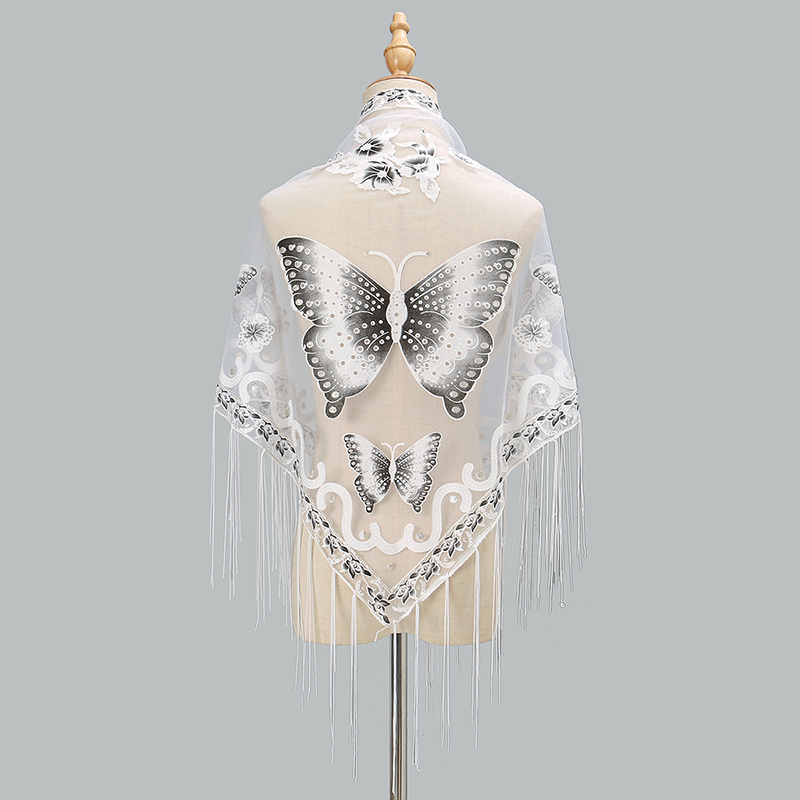 Fashion Triangle Scarf Butterf - Tassel Fringe Trim 评论和价格