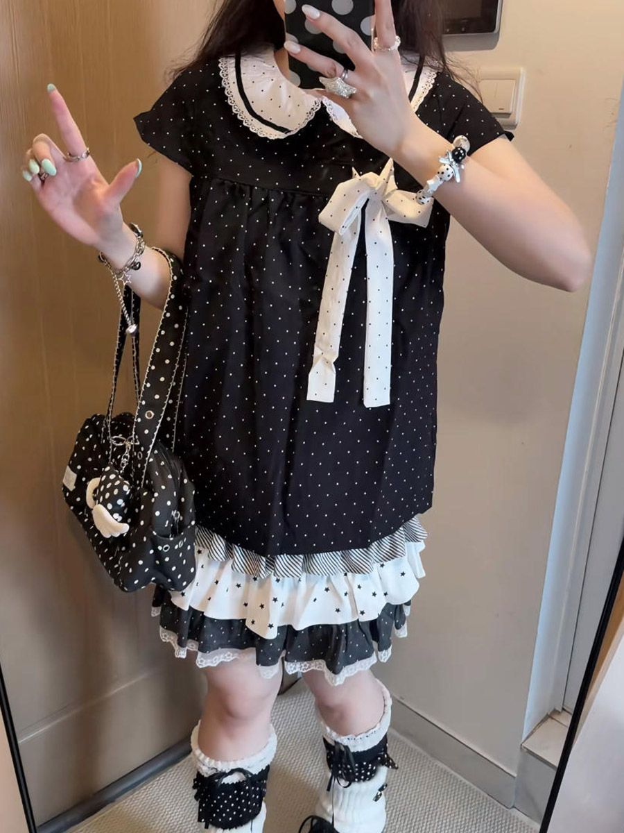 Y2K Kawaii Japanese Polka Dot  - Elastic Lace Trim 评论和价格