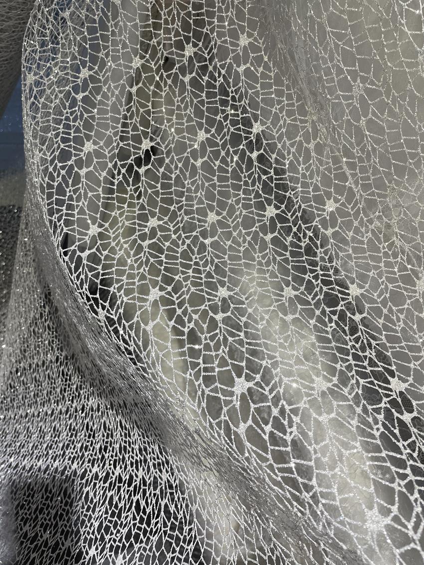 White Glitter Shiny Irregular  - Crystal Mesh Fabric 评论和价格