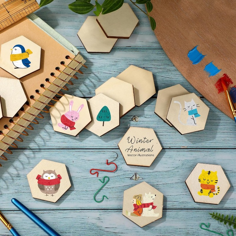 50PCS 4CM Unfinished Wood Hexa - Embellish Craft 评论和价格