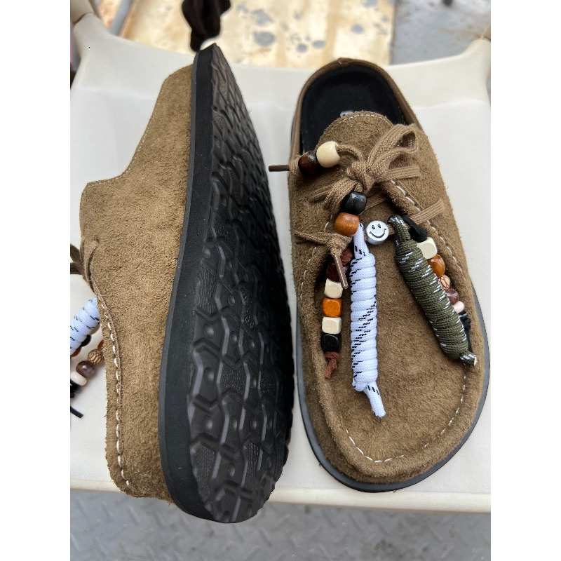 Women Men Clogs Cow Suede Leat - Guipure Lace Panel 评论和价格